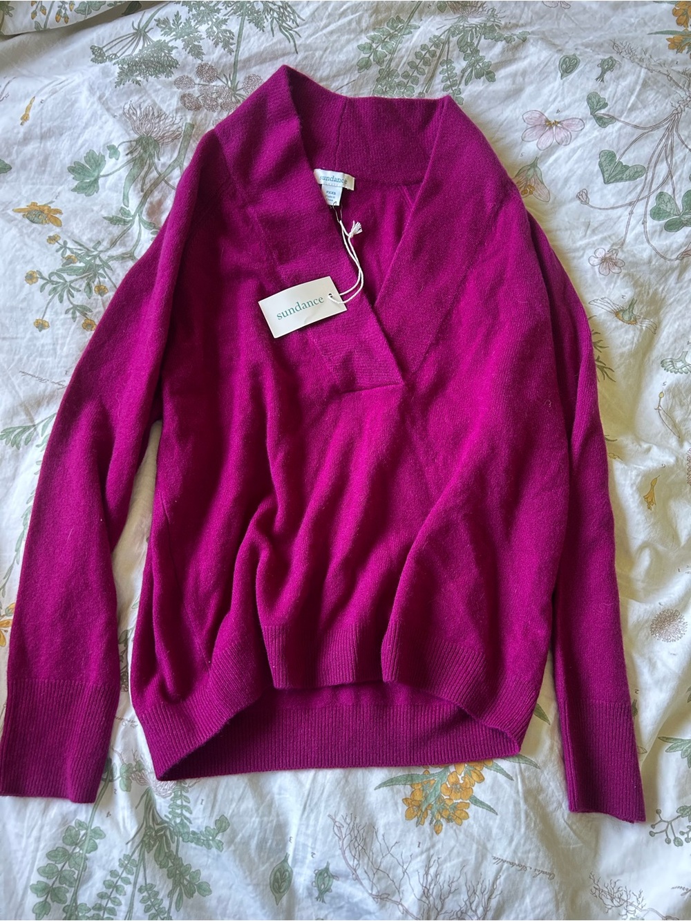Sundance Magenta Cashmere Cowl-Neck Sweater